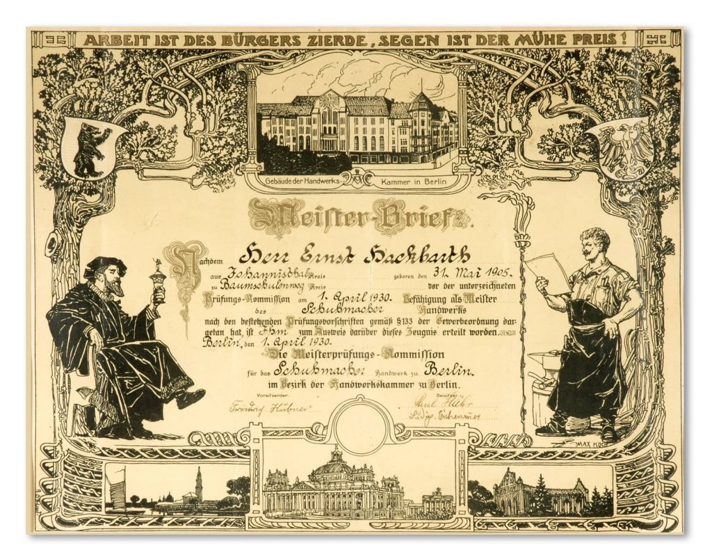 Der Meisterbrief an der Wand des Geschäfts